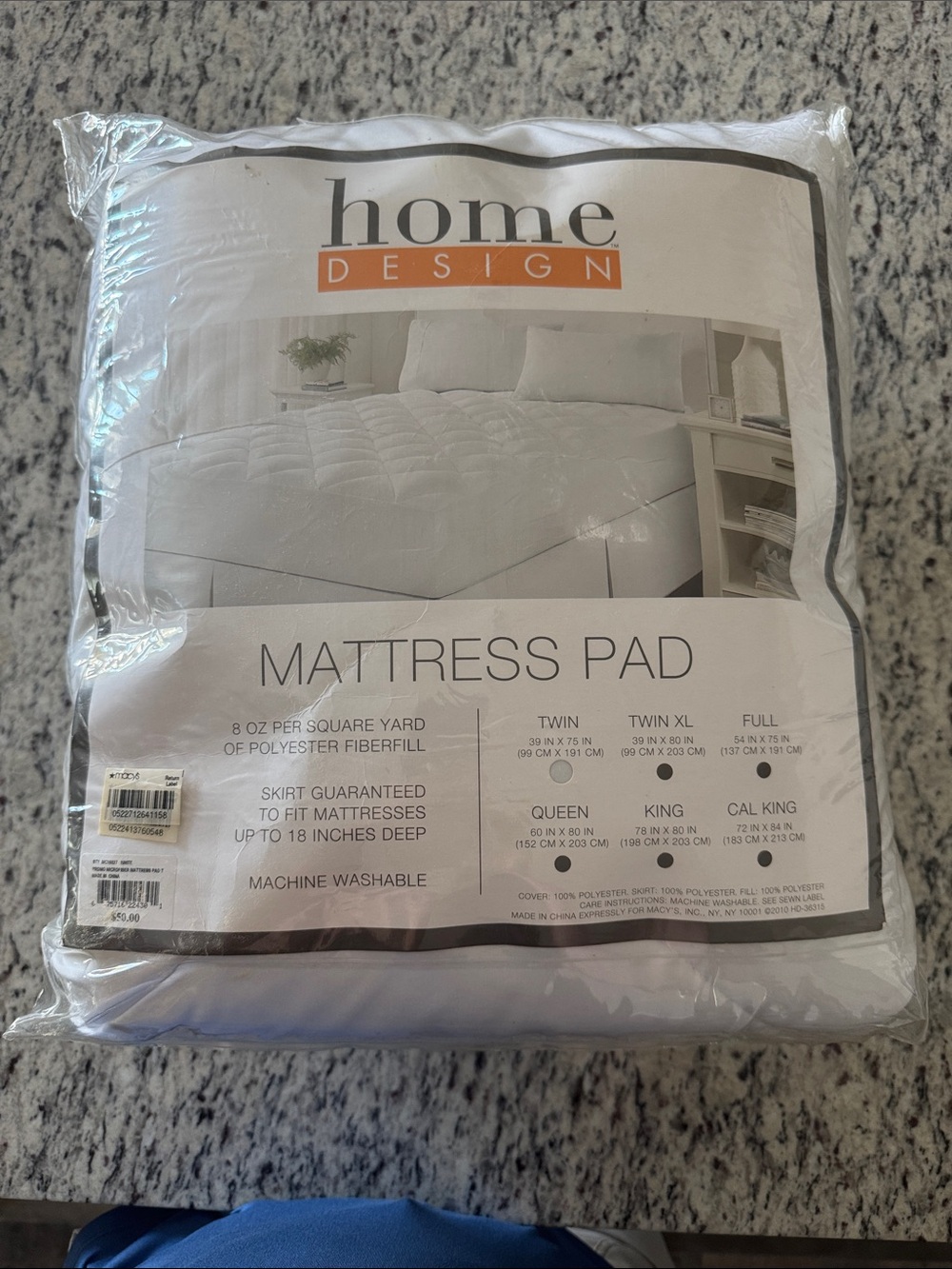 Macy's Home Design White Mattress Pad - Quilted Plush Twin size